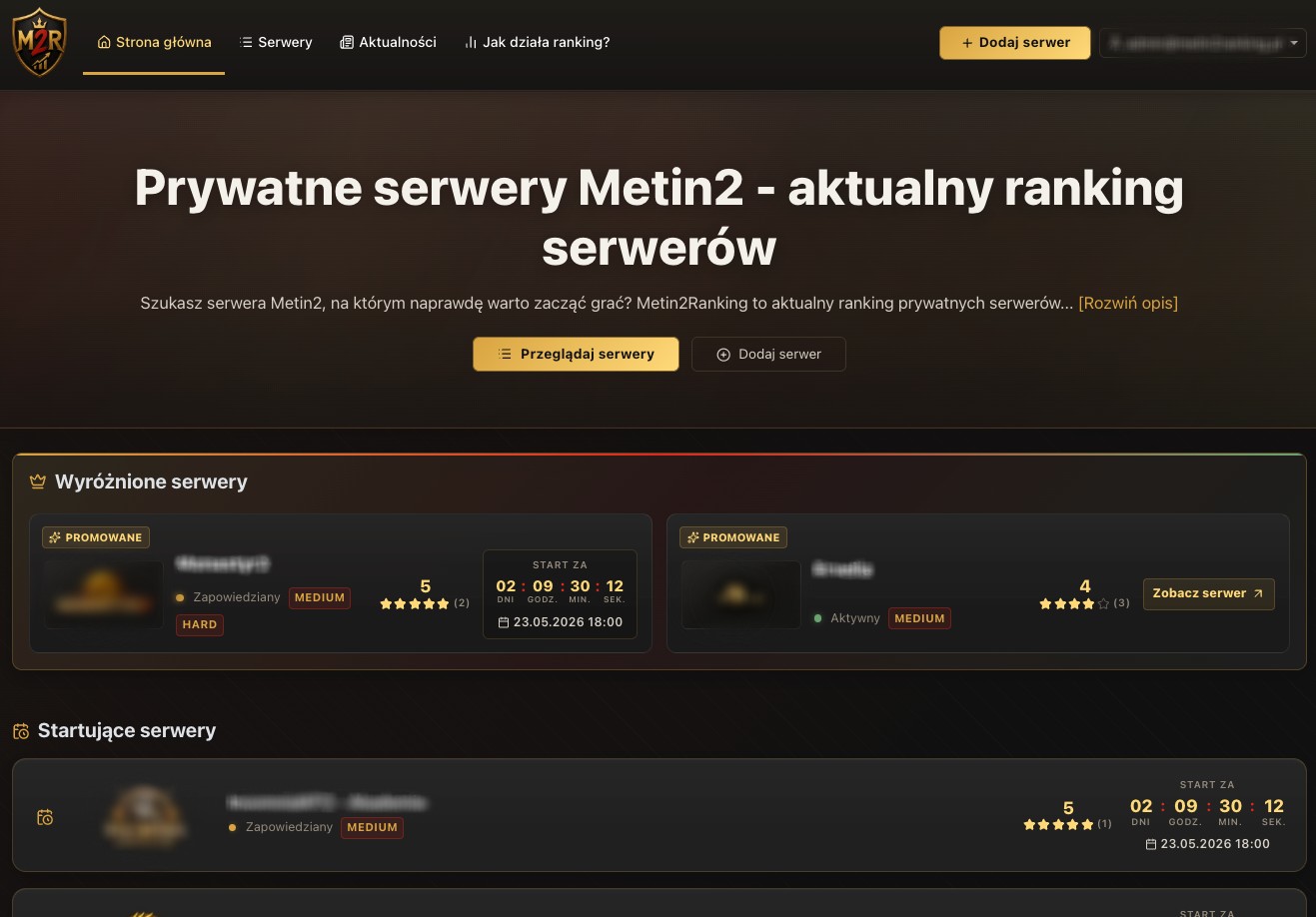 Podgląd sekcji wyróżnionych serwerów