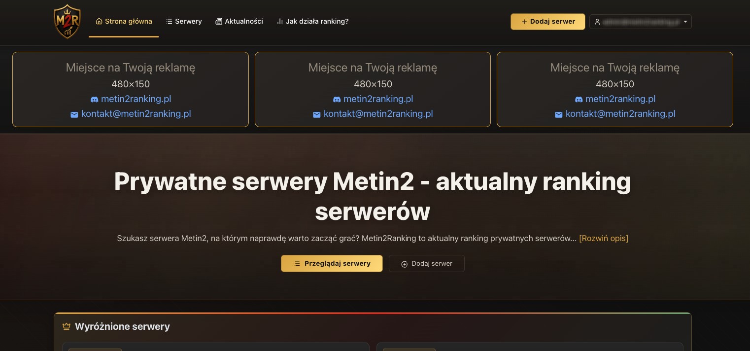 Podgląd banera reklamowego u góry strony